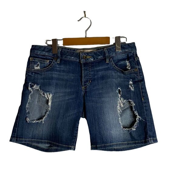 Guess Women’s Button Fly Distressed Bermuda Denim Shorts - Picture 1 of 6